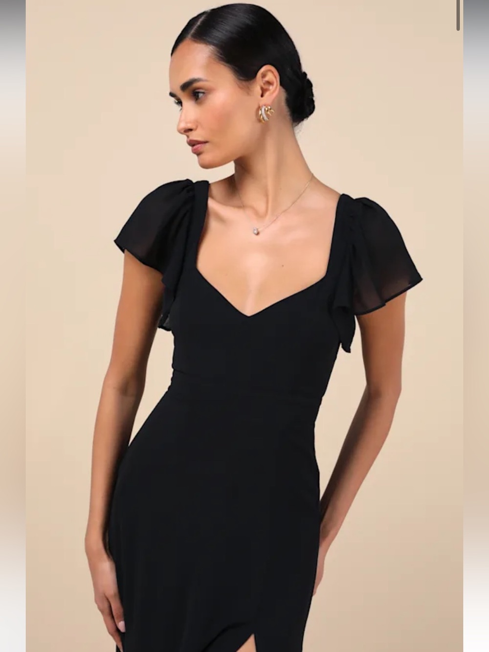 NWT - Lulus Simply Delightful Black Tie-Back Flutter Sleeve Maxi Dress - Gown
